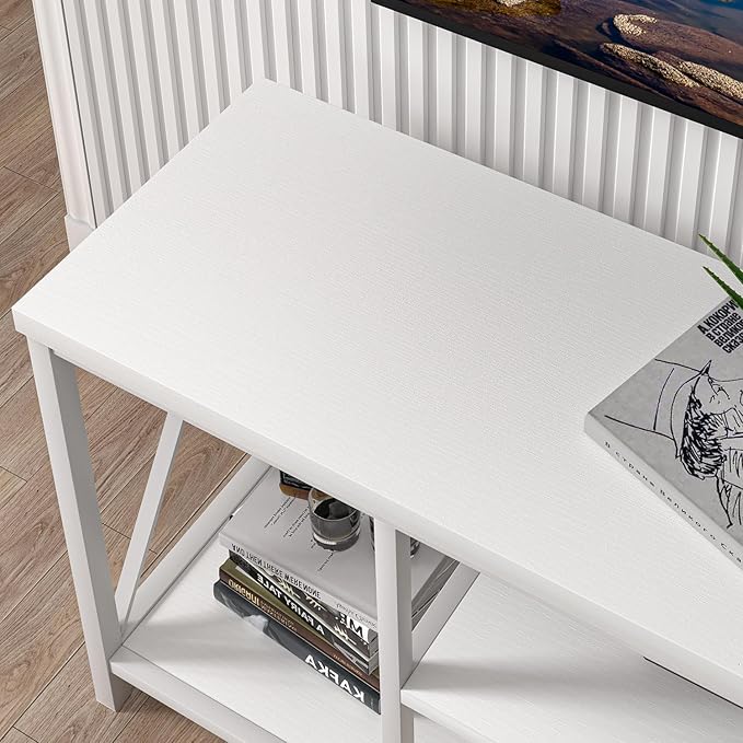 EXCEFUR 55 inch TV Stand for TV up to 65 inch, Modern Media TV Console with Storage Shelves, Entertainment Center for Living Room, Bedroom, White Oak