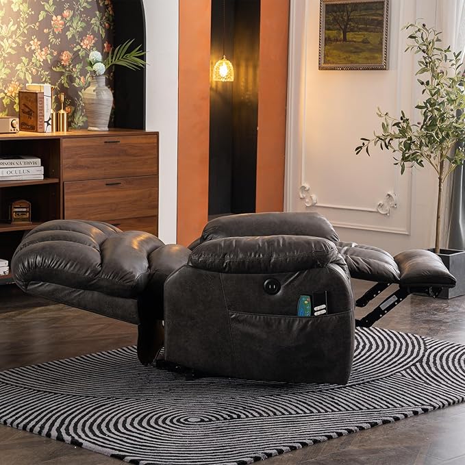 MEETWARM Large Infinite Position Dual Motor Recliner Chair for Big and Tall Elderly, Oversized Lay Flat Sleeper Power Lift Recliner with Massage Heat, 2 Remote Controls/USB Port/Side Pockets(Gray)