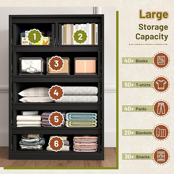 6 Drawer Dresser for Bedrom,Tall Black Chest of Drawers for Bedroom, Hallway, Closet, Modern 43.2" H X 27.6" W X15.6 D