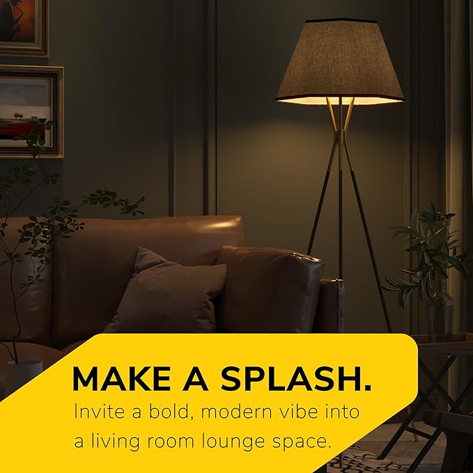 Inlight 65" Modern 1-Light Black and Gold Tripod Floor Lamp with Geometric Design Shade and Black Metal Legs, Bulb Not Included, IN-0808-1-BK