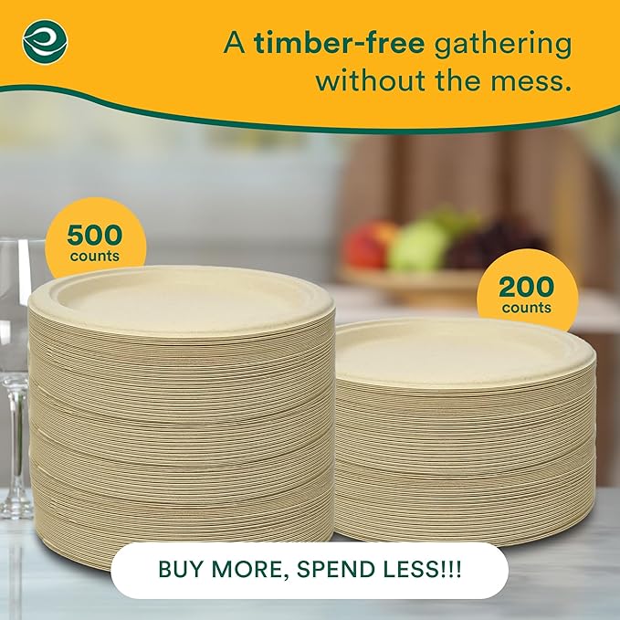 ECO SOUL Compostable Paper Plates 6 Inch (100 Count) Plates for Dessert, Heavy Duty, Eco-Friendly Sugarcane Bagasse Small Plates For Appetizer- Natural Brown