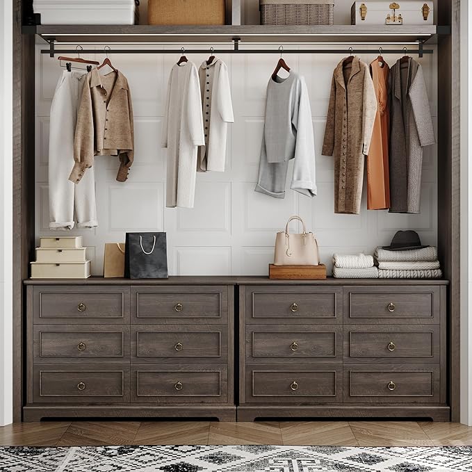 HOSTACK 6 Drawer Dresser for Bedroom, Modern Farmhouse Chest of Drawers for Bedroom, 47.2" Wide Wooden Double Dresser, Dark Wood Storage Cabinet for Living Room, Entryway, Hallway, Dark Brown