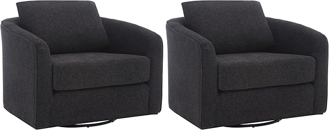MINCETA Accent Chairs,Oversized 360 Swivel Armchair(Seat Area:25.6" D x 26.8" W),Modern Comfy Reading Chairs for Living Room with Metal Base,Set of 2,Performance Fabric in Charcoal Gray