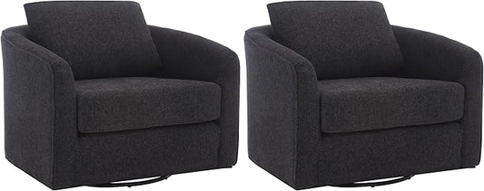 MINCETA Accent Chairs,Oversized 360 Swivel Armchair(Seat Area:25.6" D x 26.8" W),Modern Comfy Reading Chairs for Living Room with Metal Base,Set of 2,Performance Fabric in Charcoal Gray