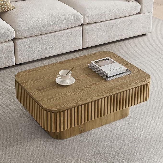 Lift Top Coffee Table for Living Room,Rectangle Handmade Solid Wood Strips, Fluted Coffee Table with Hidden Storage Compartment Small Space Office Apartment (38.6" L×26.8''W×13.8''H-Natural)