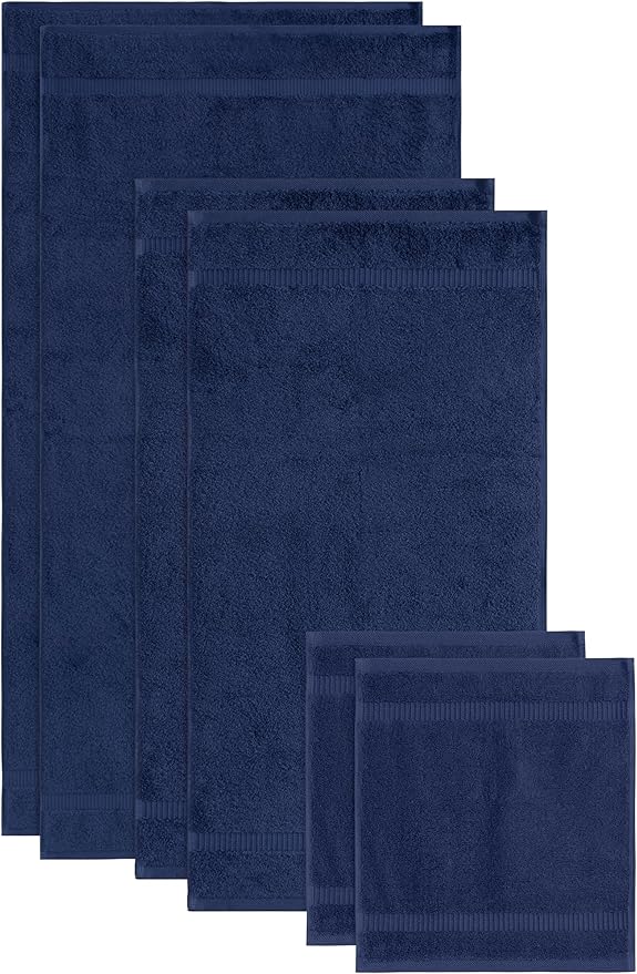 SALBAKOS - Luxury 6 Piece Towel Set, 100% Turkish Cotton, Quick Drying, Highly Absorbent & Comfy, Includes 2 Bath Towels, 2 Hand Towels & 2 Washcloths | (Navy)