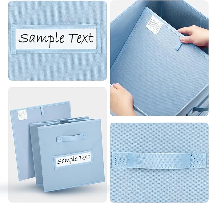 artsdi 11x11 storage cube bins (Set of 10) Foldable Fabric storage cubes with 10 Labels Window Cards & a Pen,11 inch cube storage bin,Closet Organizers for Shelves,Cubby Organizer Boxes,Pastel Blue