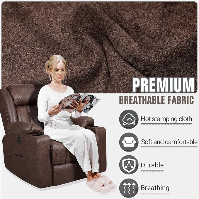 LEVELEVE Retro Rocking Recliner Chair, Massage Rocker Recliner Chair with Vibration Massage and Heat, USB and Type-C Ports,360° Swivel Chairs,Living Room, Bedroom, Nursery, RV, Brown