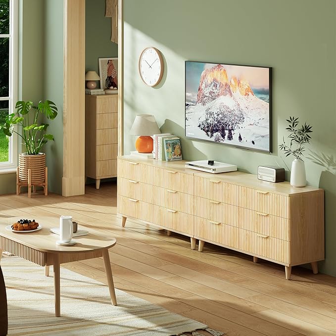 Lulive Dresser for Bedroom Wood Dressers Chest of Drawers, Fluted 53.2" Wide Modern Long Dresser TV Stand 6 Drawers for Bedroom, Closet, Living Room, Hallway (Natural)