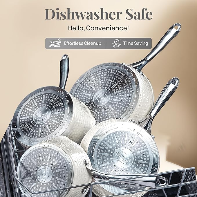 Gotham Steel Hammered 15 Pc Ceramic Cookware Set Nonstick, Deep Pots and Pans Set Non Stick with Induction Cookware, Cooking Utensils & Steamer, Non Toxic PFOA PFOS Free, Oven & Dishwasher Safe