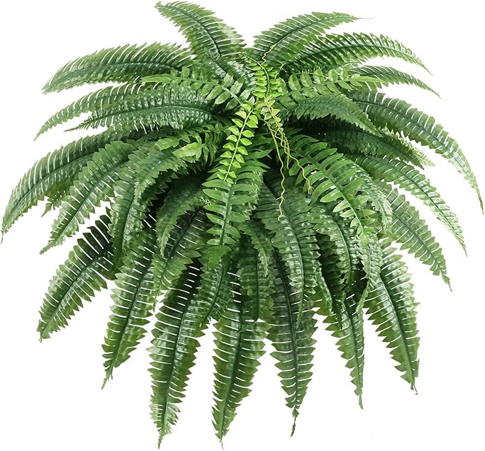 ALAGIRLS 45 Inch Artificial Boston Fern Bush with 55 Branches, Large Faux Ferns for Outdoors, Artificial Plants Suitable for Office & Living Room Decor, UV-Resistant（Pot is not Included）