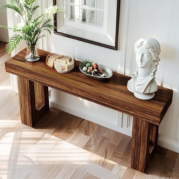 63-Inch Long Console Table, Wooden Rectangular Sofa Table Behind The Couch, Farmhouse Entryway Table for Entrance, Hallway (Rustic Brown)