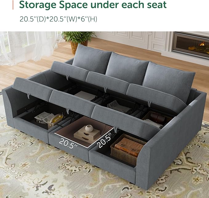 HONBAY Modular Sectional Sleeper Sofa with Storage U-Shape Modular Sectional Sofa with Ottomans Sleeper Sectional Couch for Living Room, Bluish Grey