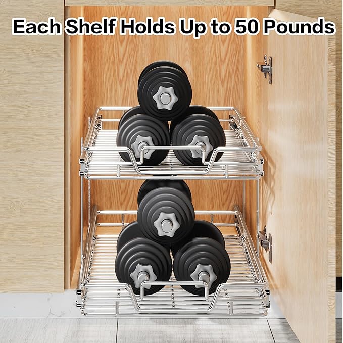 2-Tier Kitchen Cabinet Pull Out Cabinet Organizer,Shelf and Drawer Organizer Slide Out Pantry Storaqe Basket in Multiple Sizes (17" W x 21" D)