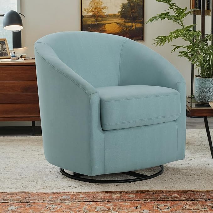 Christopher Knight Home Fabric Swivel Gliding Chair,Swivel Accent Barrel Chair,Comfy Bedroom Chair,Upholstered Barrel Chair for Living Room,Light Blue