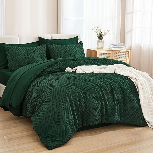 Andency California King Comforter Set Dark Emerald Green - 7 Pieces Bed in a Bag Cal King Bedding Comforter Sets, Tufted Lightweight Fluffy Bed Set with Comforter, Sheets, Pillowcases & Shams