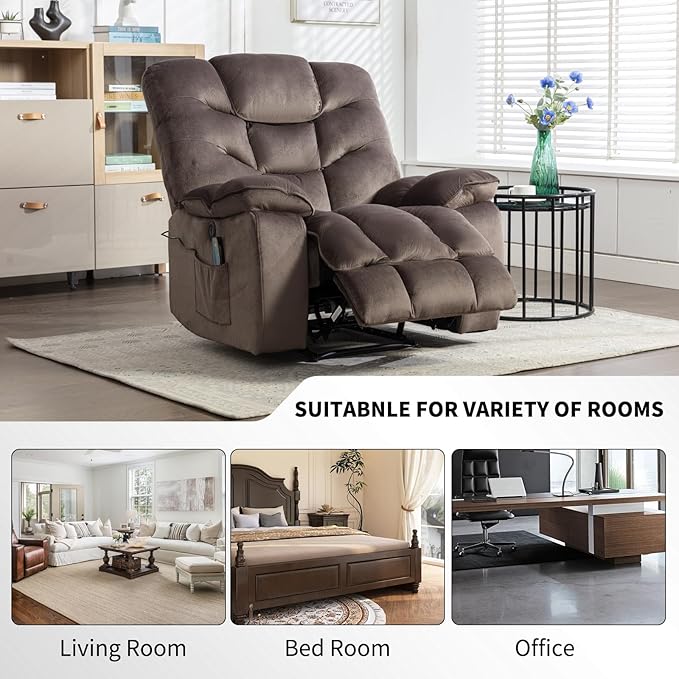 Oversized Power Recliner Chair with Massage and Heat Set of 2, 41" Wide Electric Reclining Chairs with USB Port, Breathable Fabric Overstuffed Reclining Sofa for Living Room Bedroom