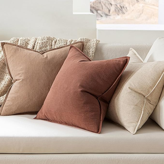 MIULEE Fall Decorative Linen Pillow Covers 18x18 Inch Rust Red Boho Farmhouse Neutral Couch Throw Pillows for Bed Pack of 2 Accent Modern Pillowcase Sofa Livingroom Home Decor