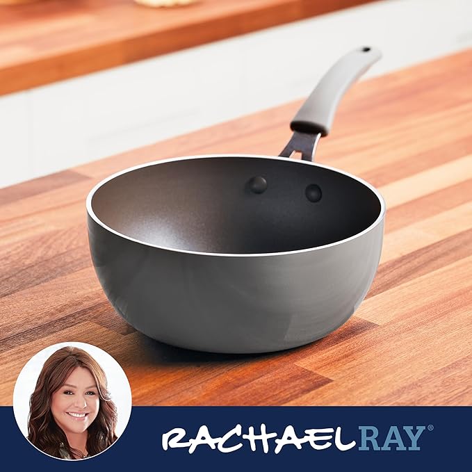 Rachael Ray Cook + Create Nonstick Saucier Pan/Saucepan, 3 Quart, Gray