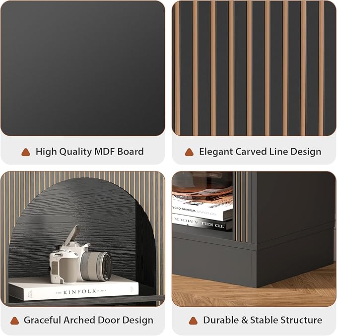 Console Table Set of 2, Extra Long 126" Arched Entryway Table with 3-Tier Open Storage, Rectangular Wooden Sofa Table for Living Room, Hallway, Behind Couch (2, Black)