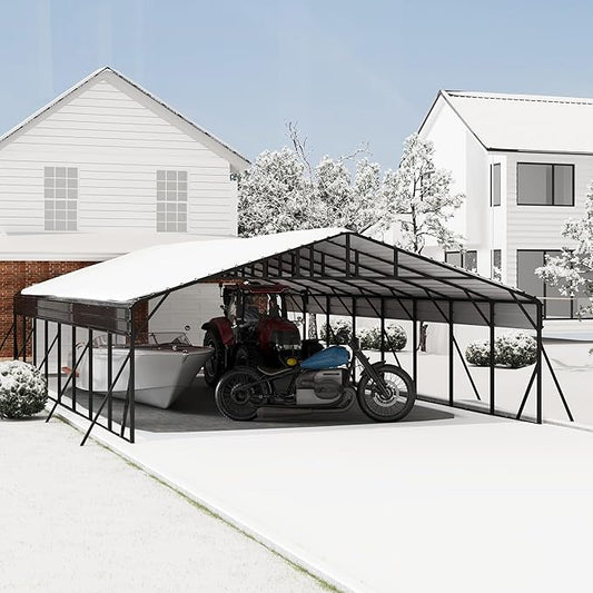 20' x 40' Heavy Duty Metal Carport With Galvanized Steel Roof, Metal Roof Carport With Enhanced Base, Tall MetalCarport Kits Garage for Tractors, Pickup, Boat, Car
