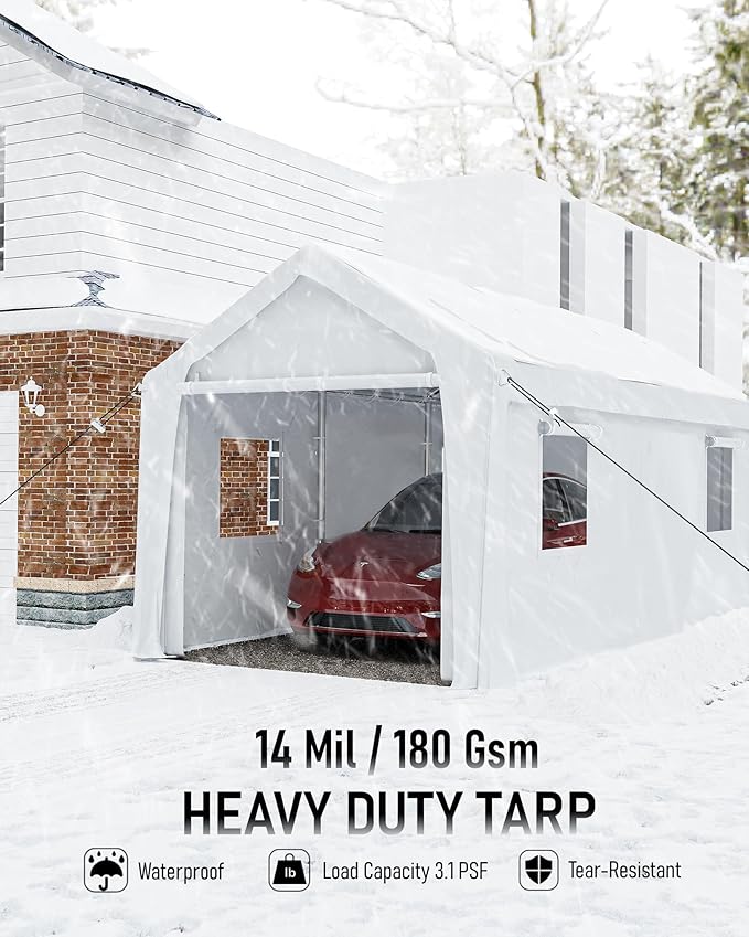 10X20 Ft Carport, Portable Carport with 4 Roll-Up Windows,Doors,Car Port with 200g PE Tarp for Car Boat Truck Motorcycle, Waterproof & UV Protected, Anti-Snow Portable Garage Kit Tent