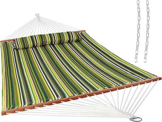 Sunnydaze Quilted Outdoor Hammock with Spreader Bars - Heavy-Duty 450-Pound Capacity Double Hammock for Outside - Melon Stripe