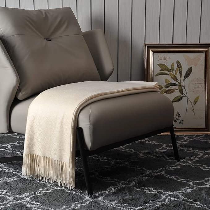 EP Mode 100% Pure Cashmere Throw Blanket for Sofa, Classic Design with Gift Box (Whisper White)