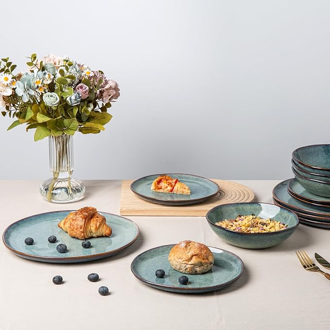 AmorArc Ceramic Dinnerware Sets,Handmade Reactive Glaze Stoneware Plates and Bowls Sets,Highly Chip and Crack Resistant | Dishwasher & Microwave Safe Dishes Set,Service for 8 (24pc)