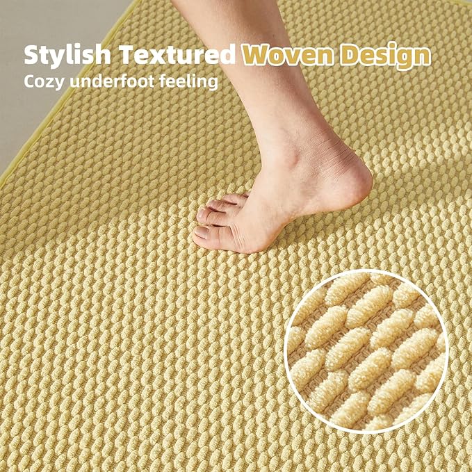 Bathroom Rugs Non Slip Washable, Super Absorbent Thin Bath Mat Small Quick Dry Low Pile Bathroom Rug, Yellow 16"x24"