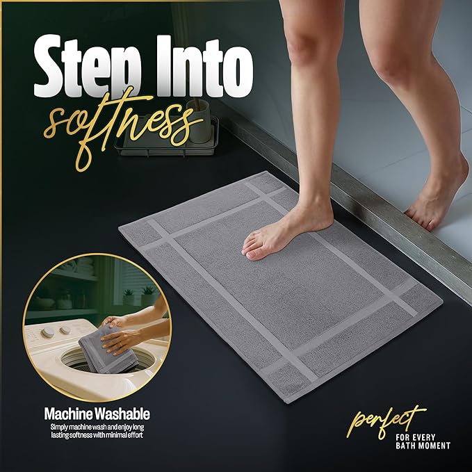 Pearl Linens Pack of 6 100% Cotton Bath Mat 20x30 inches, Soft & Absorbent Quick Dry Bathroom Mat Set, Not Bathroom Rugs, After Shower Mat, Bath Tub Mat, 687 GSM, Machine Washable, Light Gray