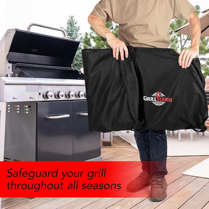 GrillTough Heavy Duty BBQ Grill Cover for Outdoor Grill, 60 Inch – Waterproof, Weather Resistant, UV & Fade Resistant with Adjustable Straps – Gas Grill Cover for Weber, Charbroil