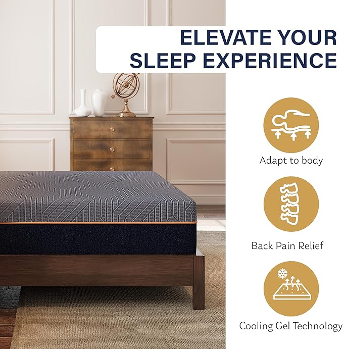 EGOHOME 12 Inch King Size Mattress, Copper Gel Cooling Memory Foam for Back Pain Relief, Therapeutic Bed in a Box, Foam Made in USA, CertiPUR-US Certified, 76x80x12 Black