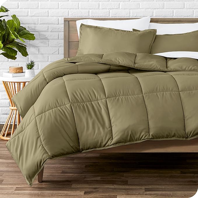 Bare Home Comforter Set - King/California King Size - Ultra-Soft - Goose Down Alternative - Premium 1800 Series - All Season Warmth (King/Cal King, Olive)