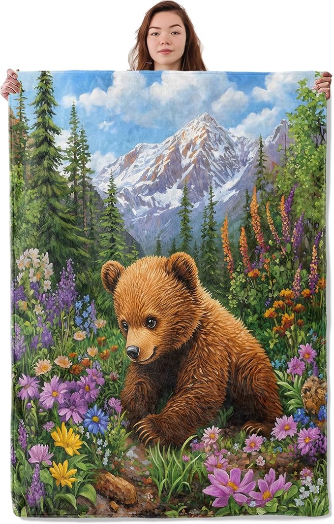 Cute Bear Blanket, Soft Cozy Warm Throw Blanket Gifts for Adults Kids Women, Lightweight Comfy Fuzzy Flannel Blankets for Couch, Travel, Car, Home Decor 60×50 Inch