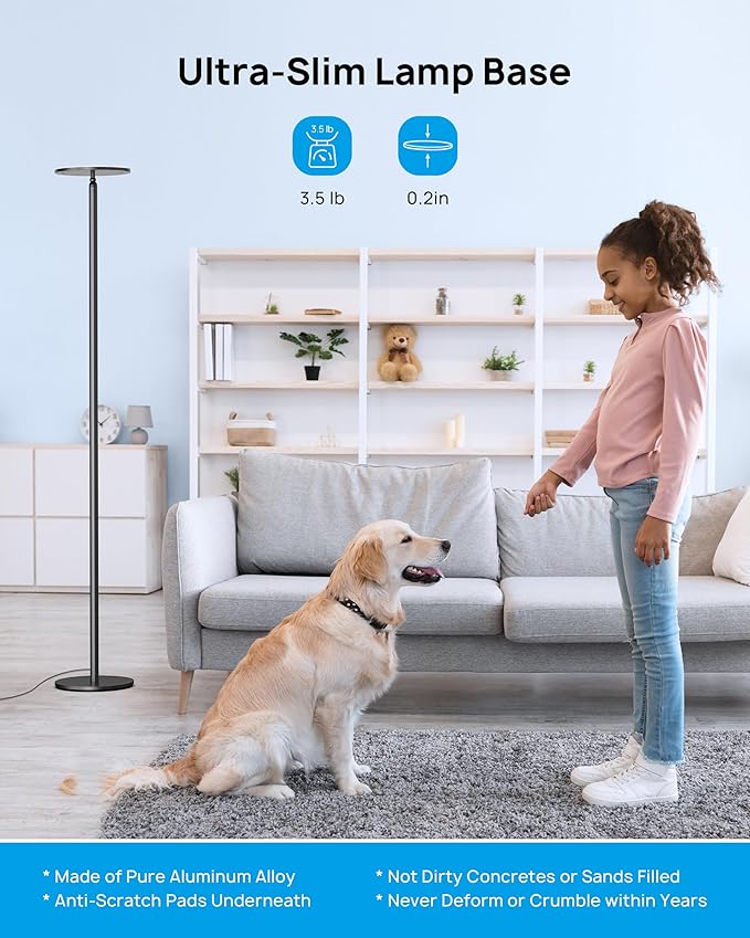 TROND Floor Lamp, Bright Sky LED Modern Torchiere Lamp, 71 in Tall Aluminum Pole Light, 5500K Natural Daylight Standing Light, Touch 5-Level Dimmable, 5000 lm, 30 Mins Timer for Living Room Bedroom