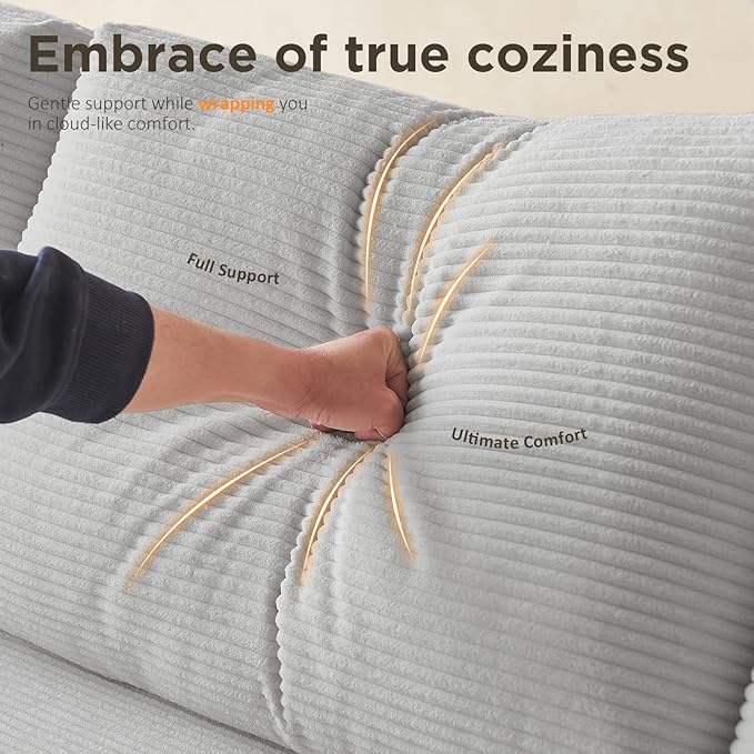 INGEROOM 79" Cloud Couch, Loveseat Sofa with Deep Seat, Modern Plush Corduroy Small Couch for Living Room Bedroom（Gray）