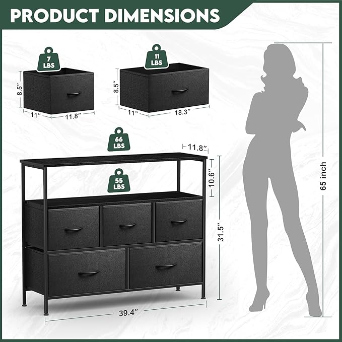 TV Stands for 42 inches TV, TV Stands for Living Room, Entertainment Center with Storage, TV Console with Open Shelves (Black and Charcoal Black)