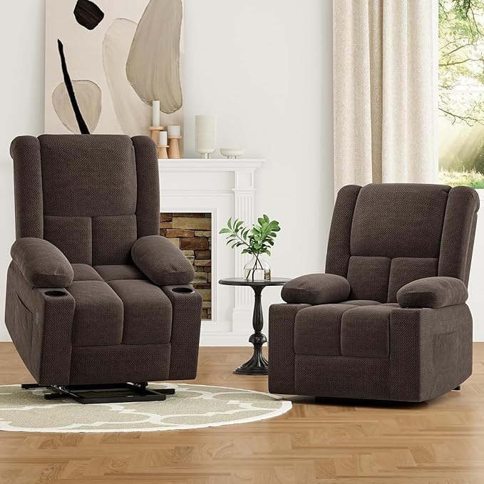 Electric Power Lift Recliner Chair,Reclining Chair with 8 Massage,2 Cup Holders,Side Pockets,USB Charge Port,Remote Control for Living Room,Bedroom,Chocolate