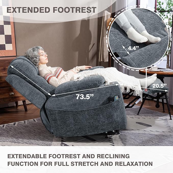 Infinite Position Lay Flat Lift Chairs Recliners for Elderly, Oversized Power Lift Heavy Duty Wide Recliner Chair 400lb, Extended Foot Rest, Armrest Storage, Cup Holders for Big Tall Man
