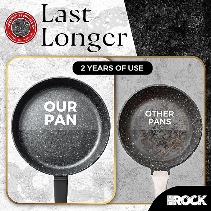 THE ROCK SOHO 8-Inch Non Stick Frying Pan – Nothing Sticks, Never Warps, Lasts Longer, Healthy Skillet with Heat-Resistant Handle, PFOA Free, Oven & Dishwasher Safe, Black