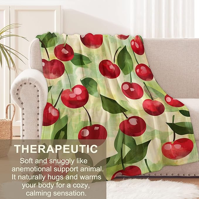 Cherry Blanket for Kids Adults, Cherry Gifts Flannel Throw Blanket, Cherry Decor Lightweight Warm Soft for Sofa Couch Bed Living Room Office 60" x 50"