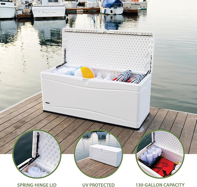 Lifetime 60348 Marine Dock, 130 Gallon Deck Box, Arctic White