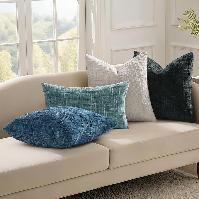 decorUhome Black Chenille Throw Pillow Covers 16x16 Set of 2 Thick Textured Slubby Couch Pillow Covers Farmhouse Accent Modern Neutral Decorative Pillow Cases for Bed Sofa Living Room