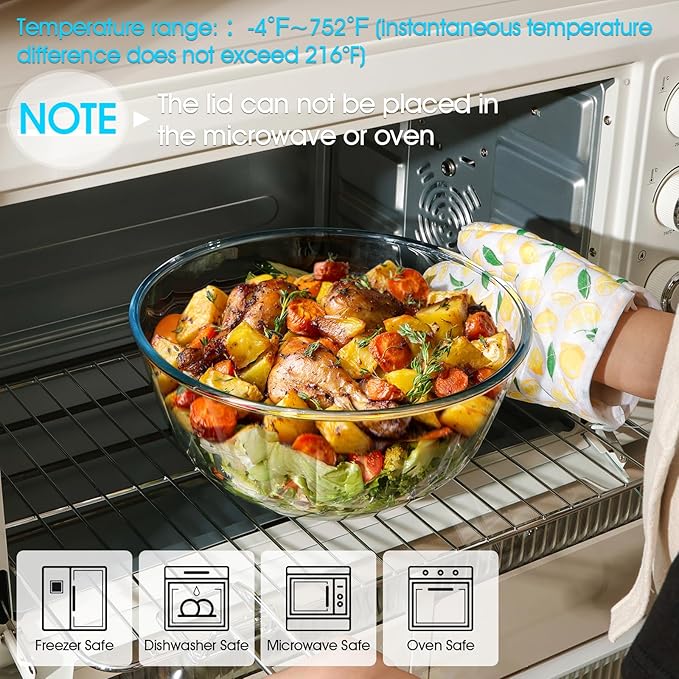 NUTRIUPS 4.7 Quart Large Glass Mixing Bowl with Lid, Deep Big Glass Bowl Large Salad Bowl (Green-A)