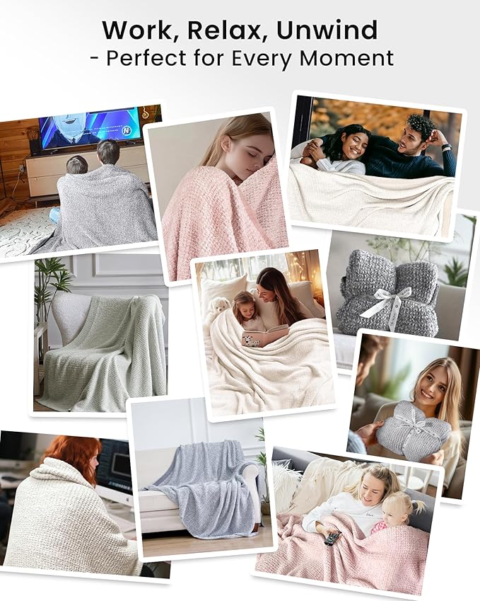 Super Soft Throw Blanket 60 x 80 Inches, Half Side Plush Fuzzy Blanket for Couch, Sofa, Bed & Chair, Warm Cozy Lightweight Knit Blanket for Fall & Winter