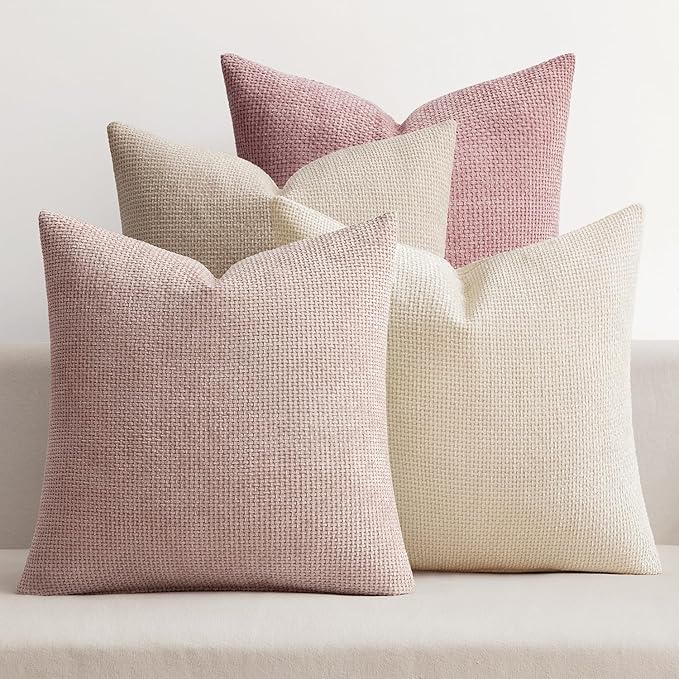 MIULEE Pack of 4 Couch Throw Pillow Covers 16x16 Inch Neutral Pink Cute Decorative Chenille Pillow Covers Farmhouse Boho Accent Cushion Covers for Coquette Room Decor Spring Sofa Bedroom Living Room