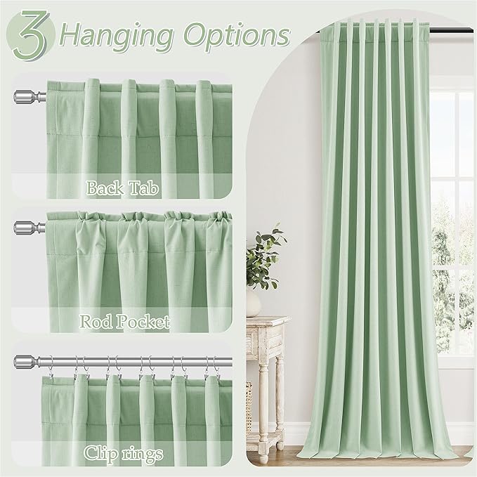 Guken Blackout Curtains 90 Inch Length 2 Panels Set for Living Room Bedroom Back Tab Thermal Insulated 100% Black Out Linen Drapes Room Darkening Window Curtains 90 Inches Long,Aqua Green