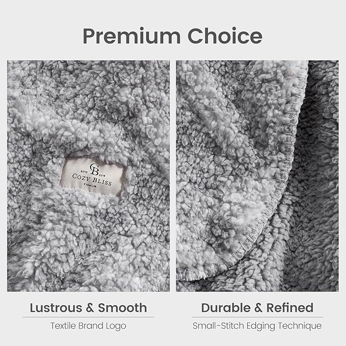 Cozy Bliss Ultra Soft Reversible Double Sherpa Sided Blanket, Fluffy Thick Warm Plush Fuzzy Blanket for Couch, Bed and Gifts (Mottled Grey, 50" x 60")