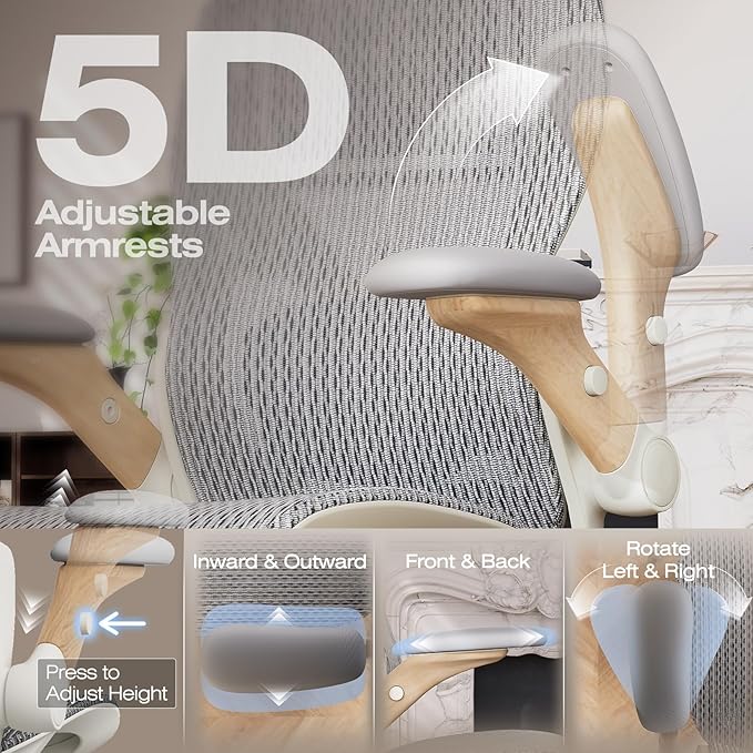 ELABEST X100 Ergonomic Office Chair with Footrest, Big and Tall Home Desk Chair with 5D Flip-Up Arms, Adjustable 3D Lumbar Support,High Back Rolling Computer Chair, Swivel Mesh Chairs (Foggy Morning)